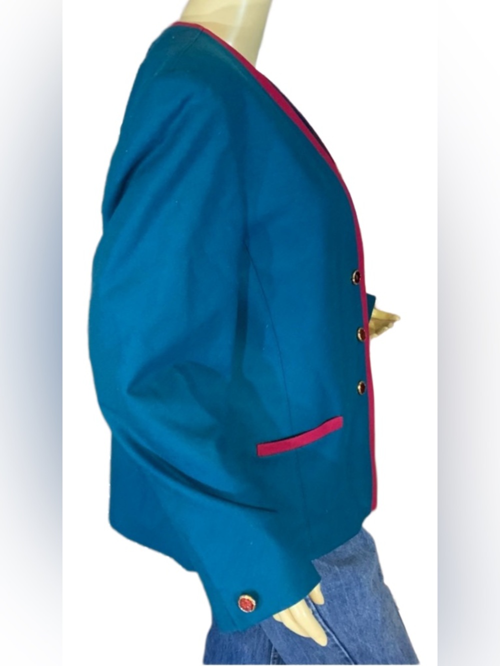 PENDLETON TEAL BLUE AND PINK VINTAGE 1980'S WOOL BLAZER (16) - Picture 4 of 15